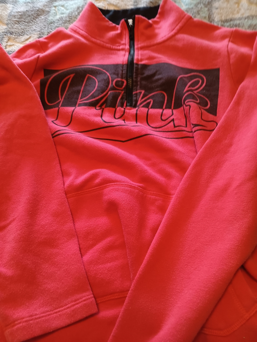 PINK Victoria's Secret Zip-Front Teddy Jacket in Hot Pink with Black Logo